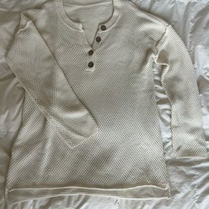 Amazon White sweater with wooden buttons